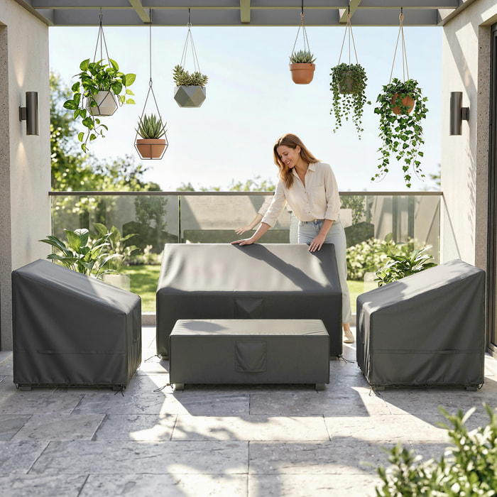 Ensemble de 4 housses salon de jardin imperméable tissu oxford noir