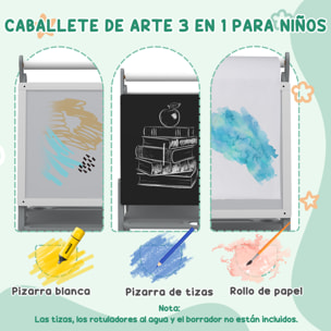 Caballete para Niños Caballete de Pizarra Blanca y Pizarra de Doble Cara Altura Ajustable Caballete de Arte de Dibujo 3 en 1 con Rollo de Papel 40x56x107/112/117 cm Gris