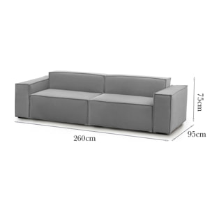 Divano fisso Simona, Divano componibile a 3 posti lineare, 100% Made in Italy, Sofà moderno da soggiorno in tessuto, Cm 260x95h70, Grigio