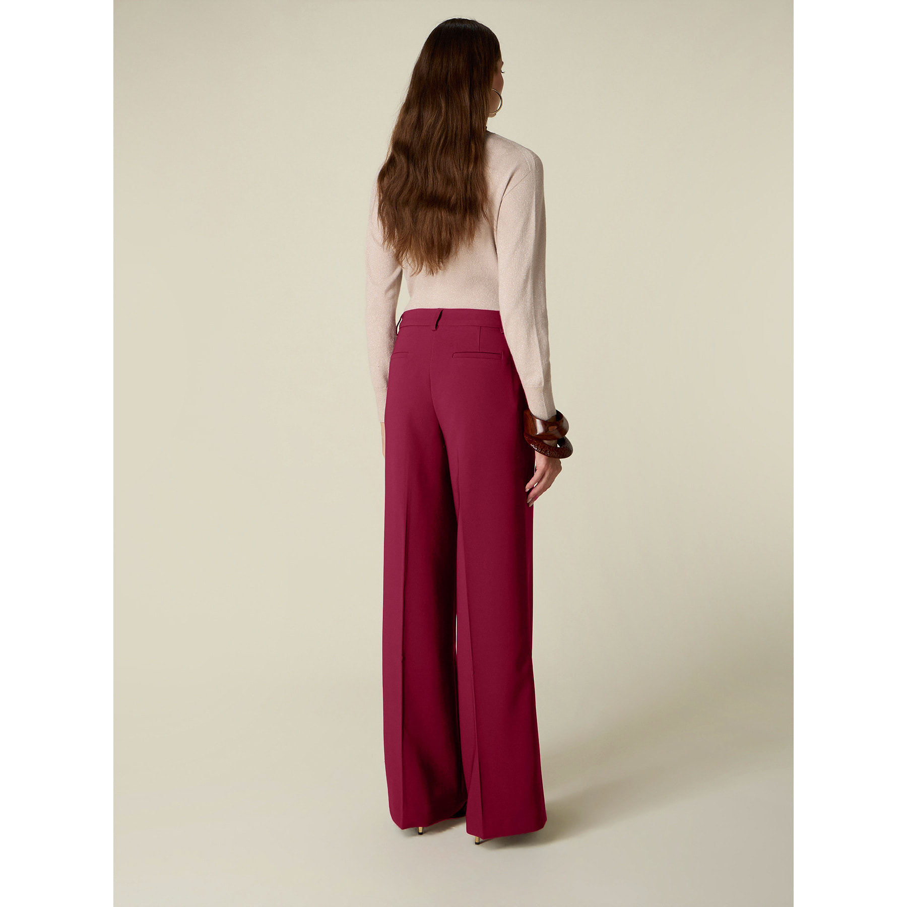 Oltre - Pantaloni palazzo con chiusura sartoriale - Bordeaux