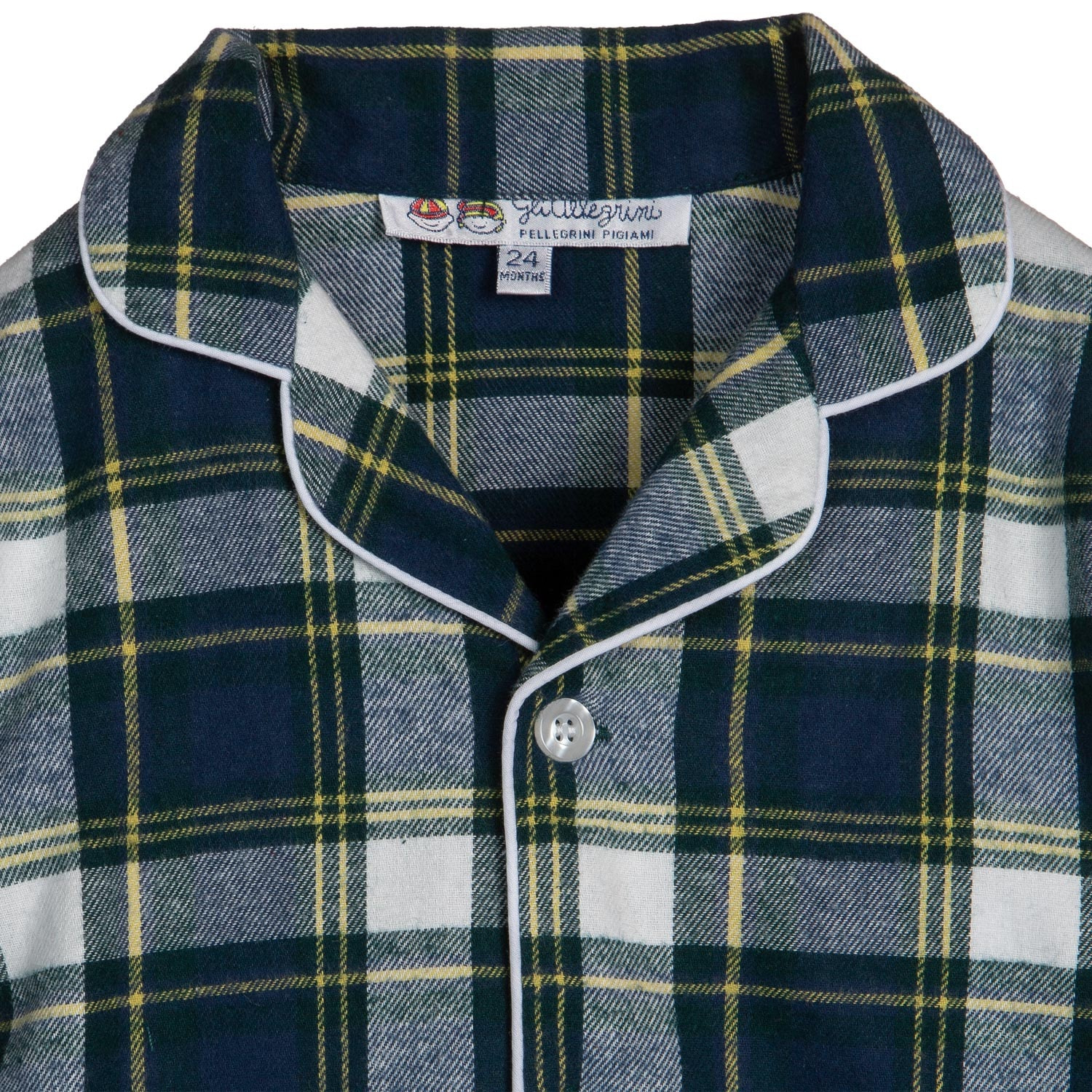 PIGIAMA BABY in flanella scozzese verde, blu e bianco