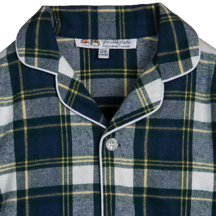 PIGIAMA BABY in flanella scozzese verde, blu e bianco