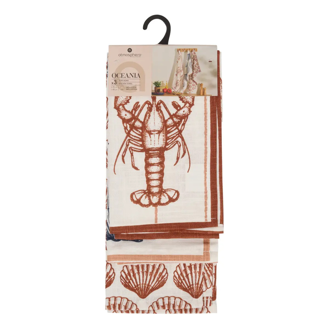 Lot de 3 torchons Oceania 70x45cm en coton