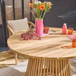 Table à manger intérieur/extérieur bois d'acacia + 4 assises OVIEDO + CALAMA