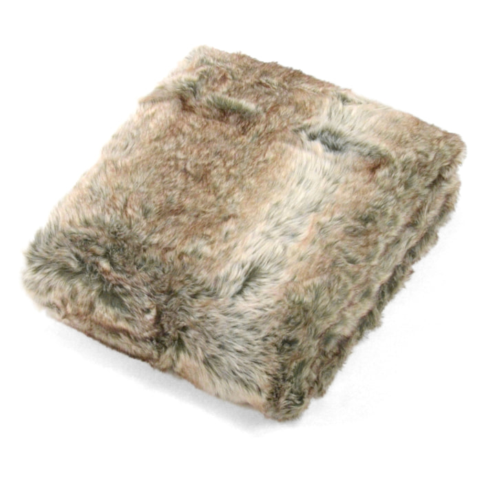 Plaid  imitation fourrure   - Effet loup brun doublé velours - Marron Brun