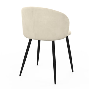 Chaises Léona velours crème pieds métal noirs - lot de 2