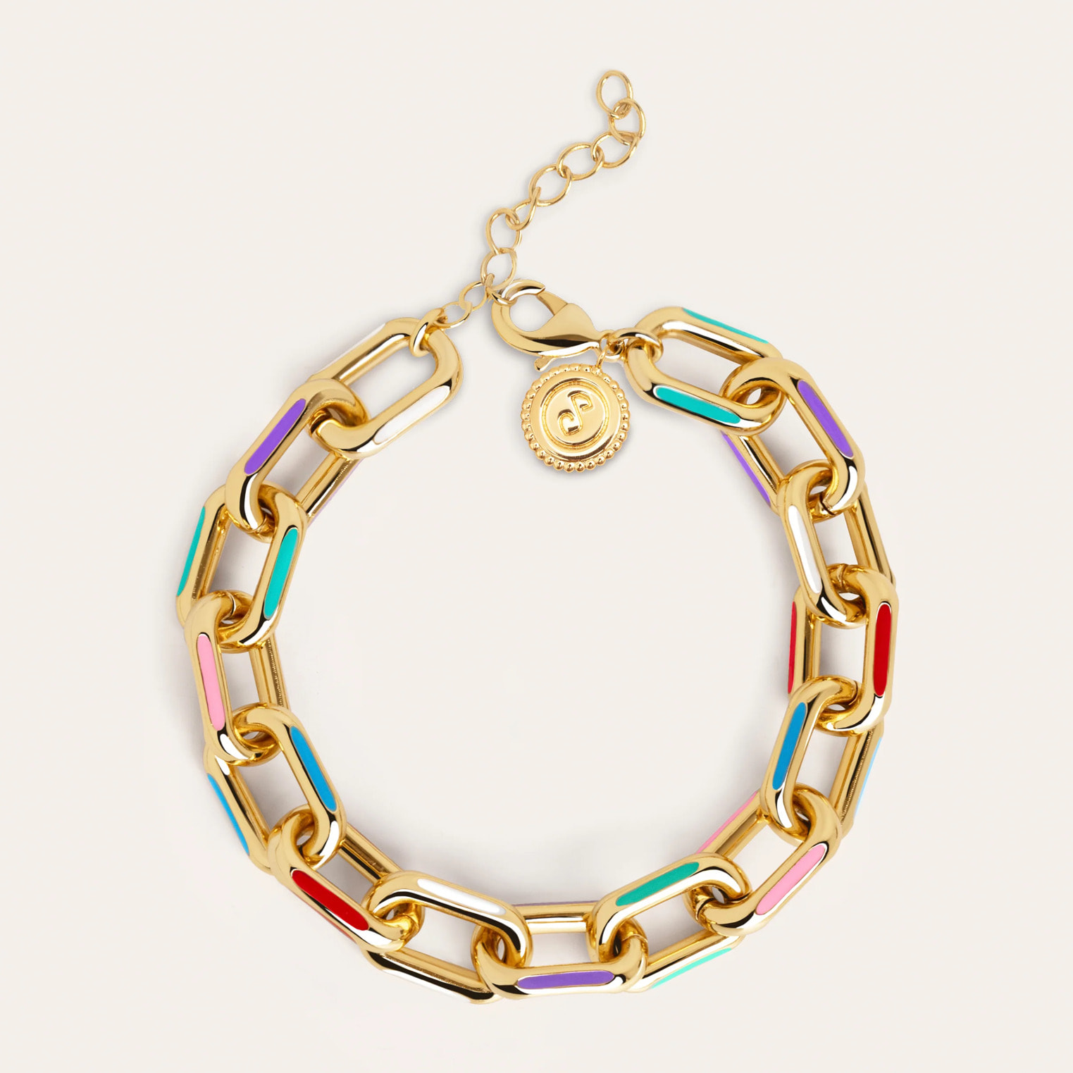 Bracciale Link Rainbow Enamel Acciao Placcato Oro