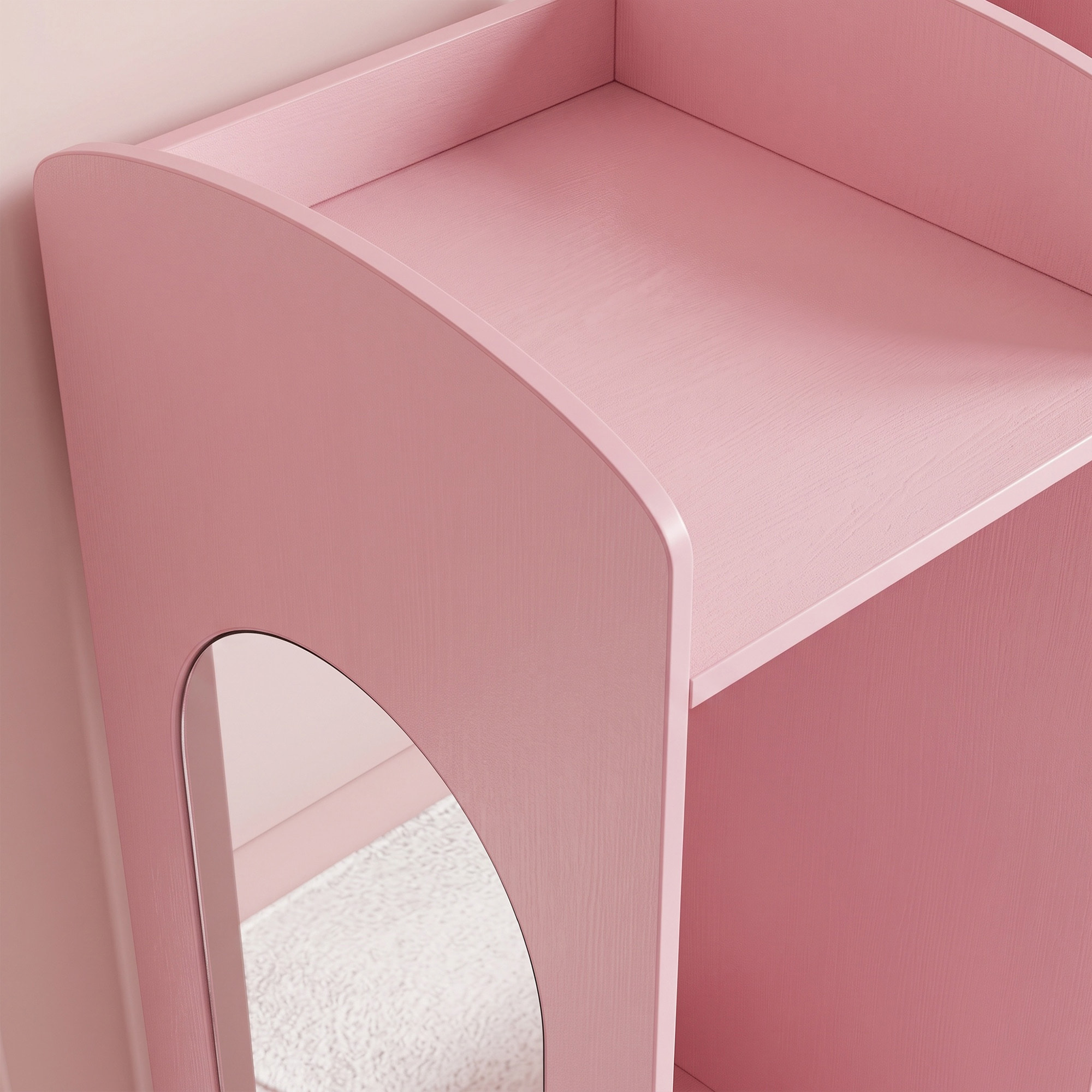 Coiffeuse enfant chaise miroir LED réglable multi-rangement rose