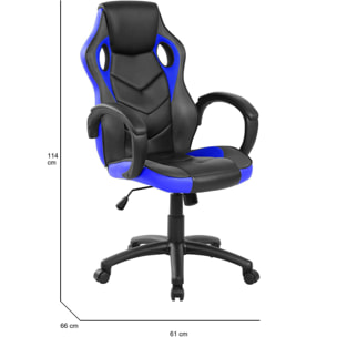 Sedia da gaming Caloundra, Poltrona da gaming adulto, Sedia da scrivania, 66x61h104/114 cm, Nero e Blu