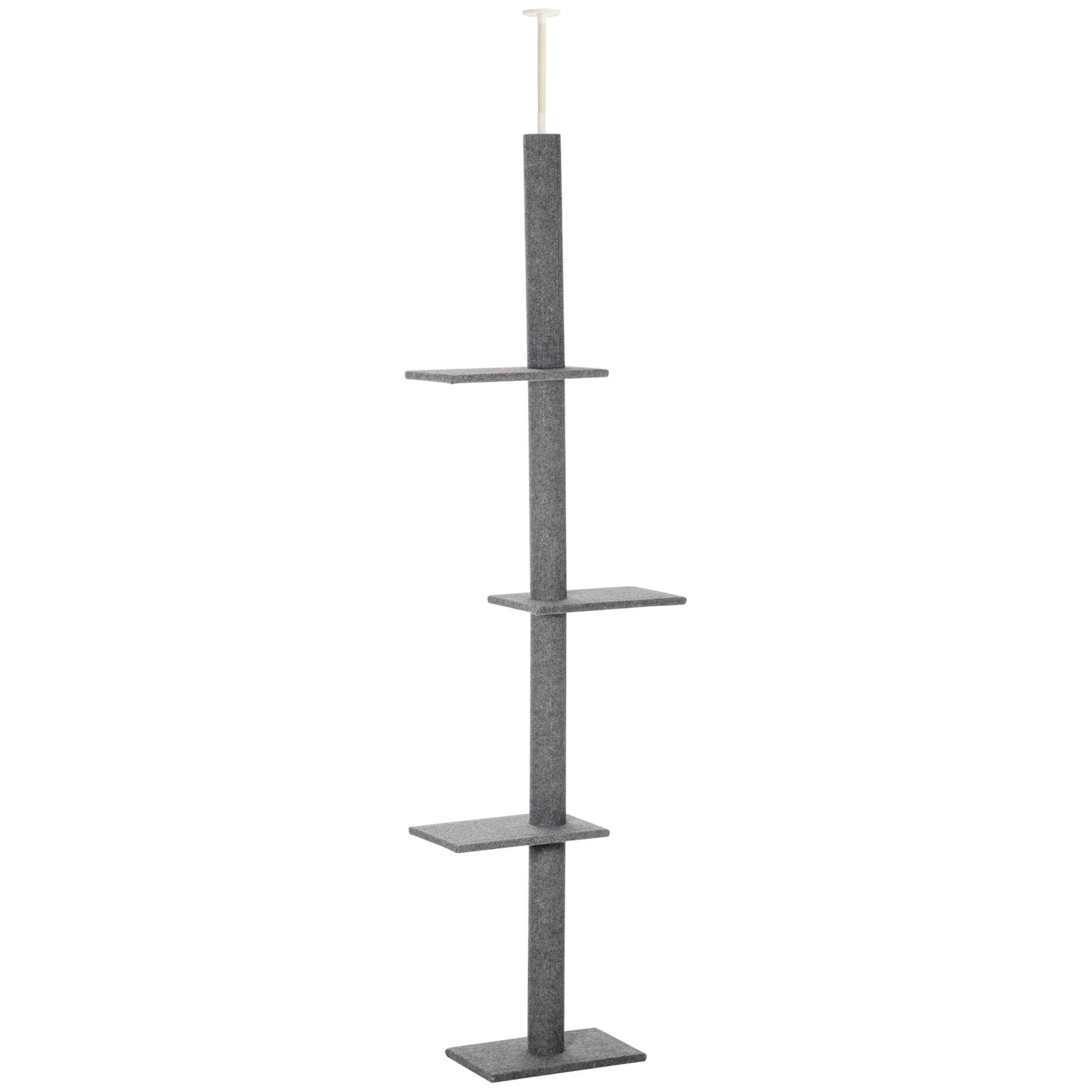 Árbol para Gatos del Suelo al Techo 43x27x228-260 cm Torre para Gatos con Altura Ajustable 4 Plataformas Espaciosas y Poste de Sisal Gris