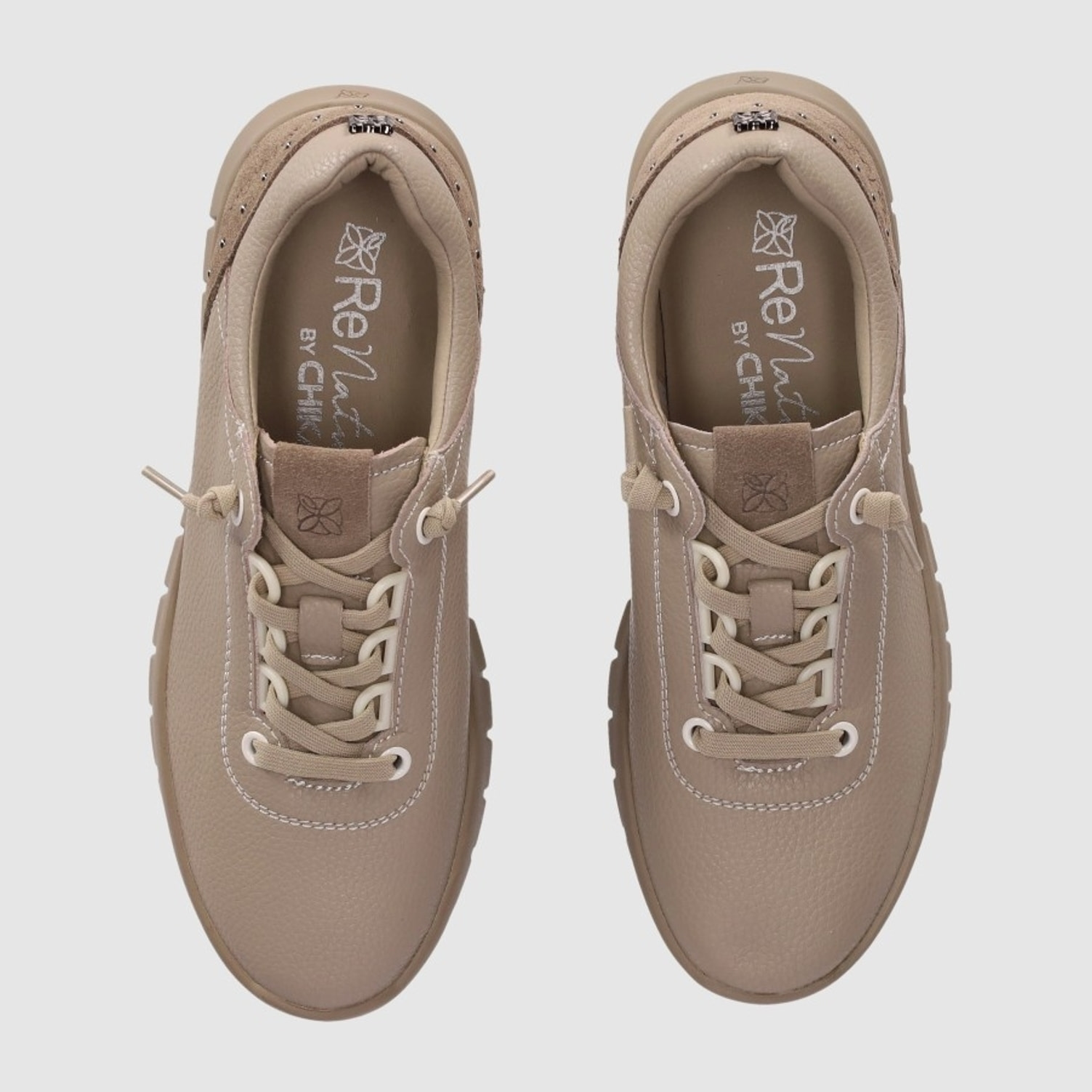 Zapatos de Piel - Beig - Tacón: Bajo