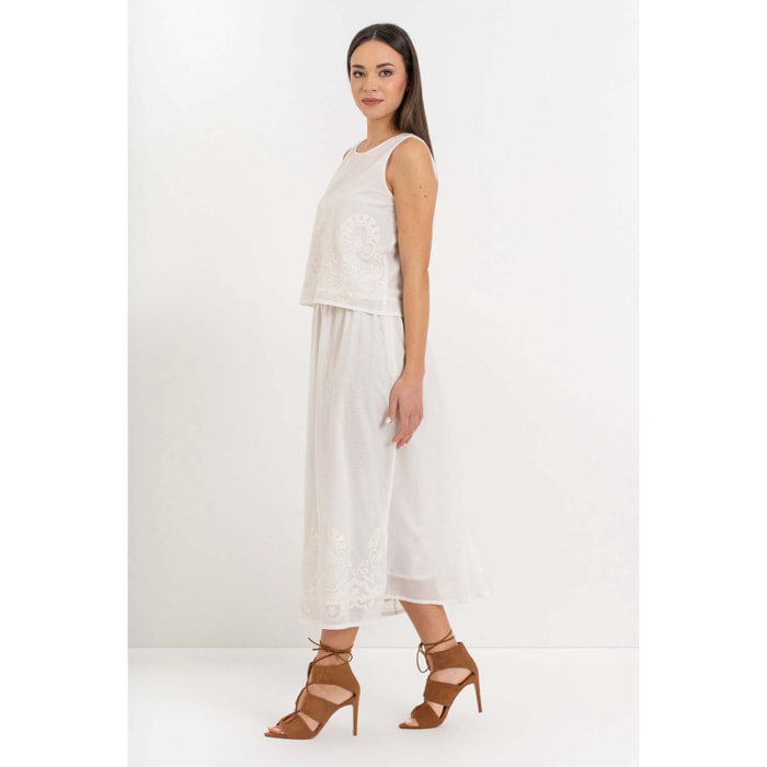 Kocca - Gonna da donna in cotone con ricami e vita arricciata Donna
