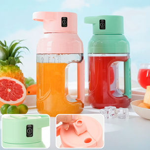 Batidora eléctrica recargable portátil de 1.500ml con 8 cuchillas de acero, vaso medidor, apertura cubierta para beber y batería de 1.500mAh.