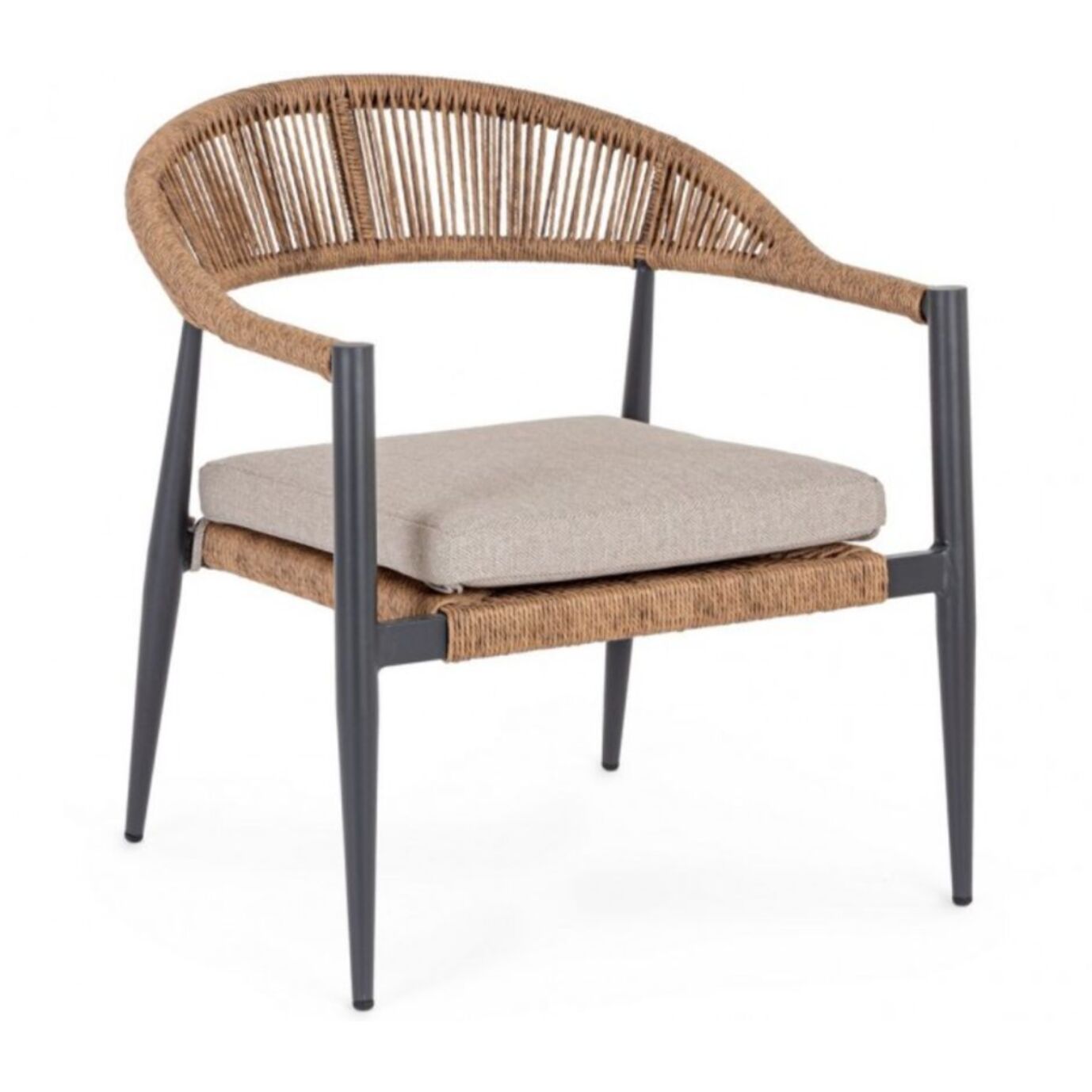 Set di 2 poltrone JANDIA in alluminio antracite e intreccio in fibra sintetica naturale, con braccioli