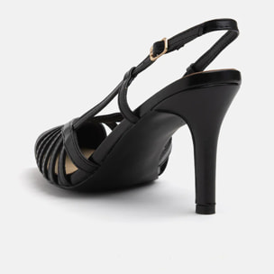 Decolleté con tacco a spillo e punta con incroci - NERO