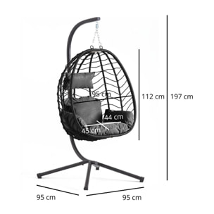 Fauteuil suspendu en résine effet rotin noir ATHENE