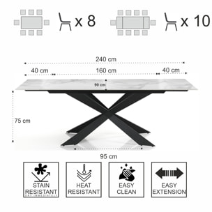 Tomasucci MELVIN EVO 160 MARBRE BLANC - Table extensible NOIRE