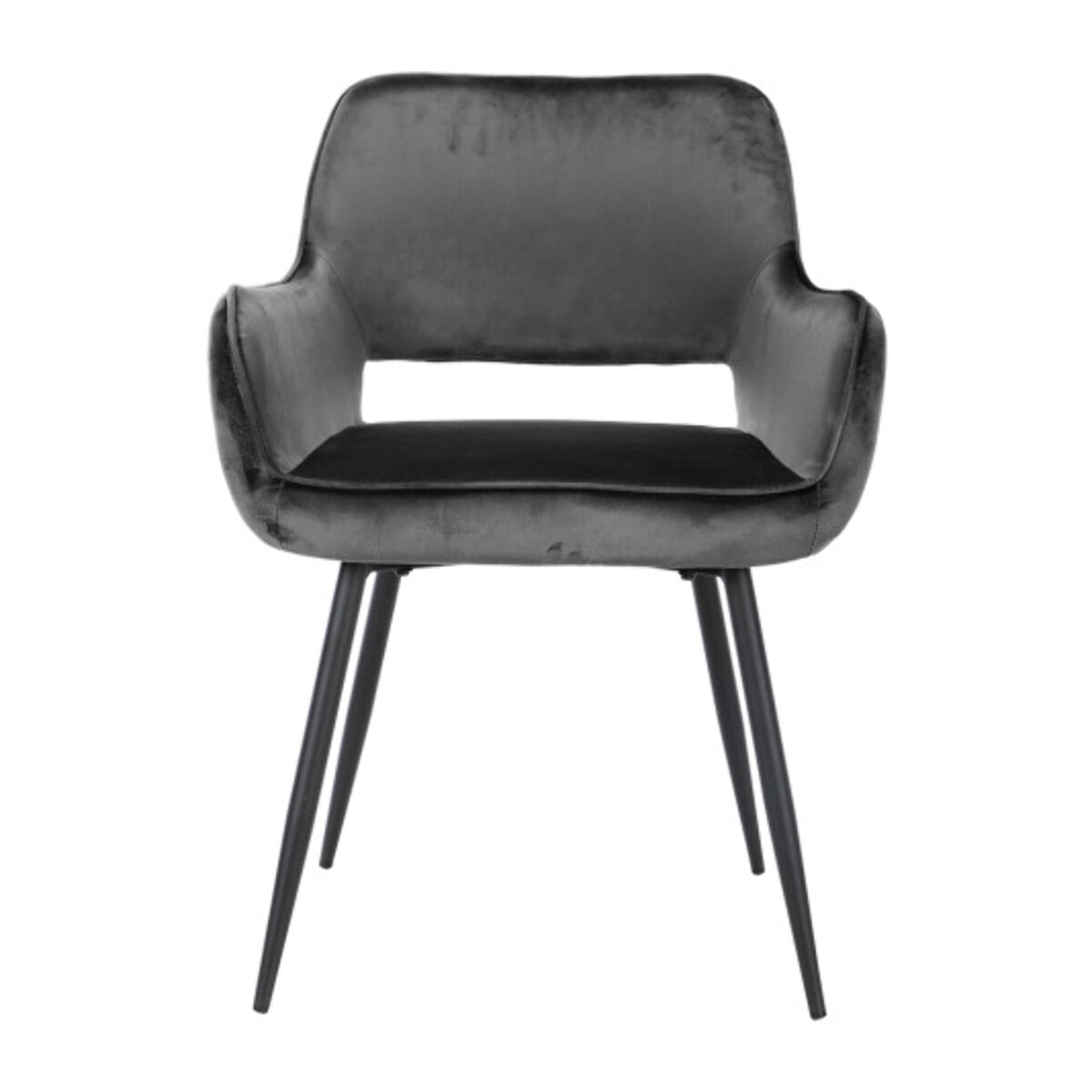 Chaise en velours gris anthracite avec accoudoirs dossier capitonné - GUILLAUME