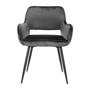 Chaise en velours gris anthracite avec accoudoirs dossier capitonné - GUILLAUME