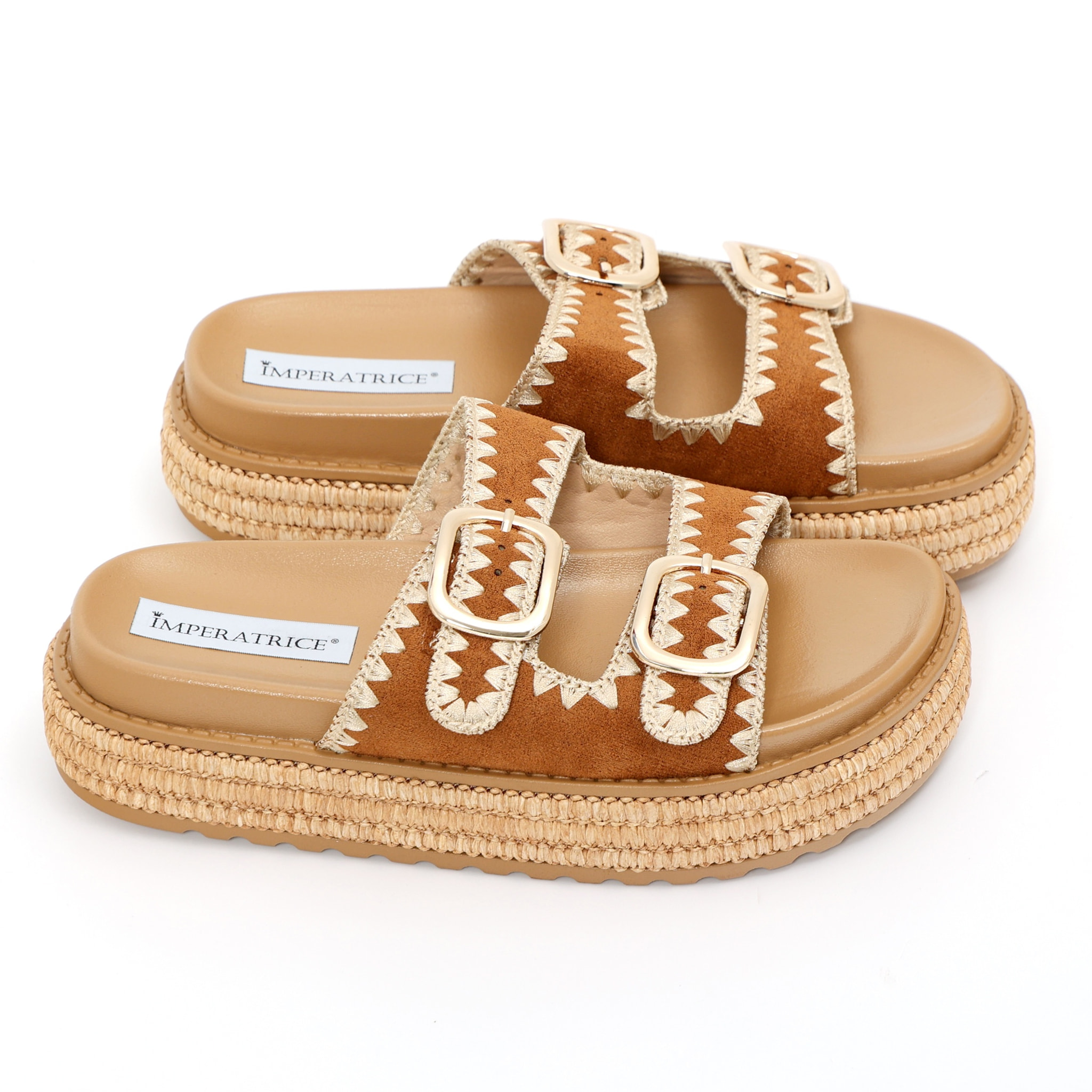 Sandali platform in simil pelle con fibbie color oro