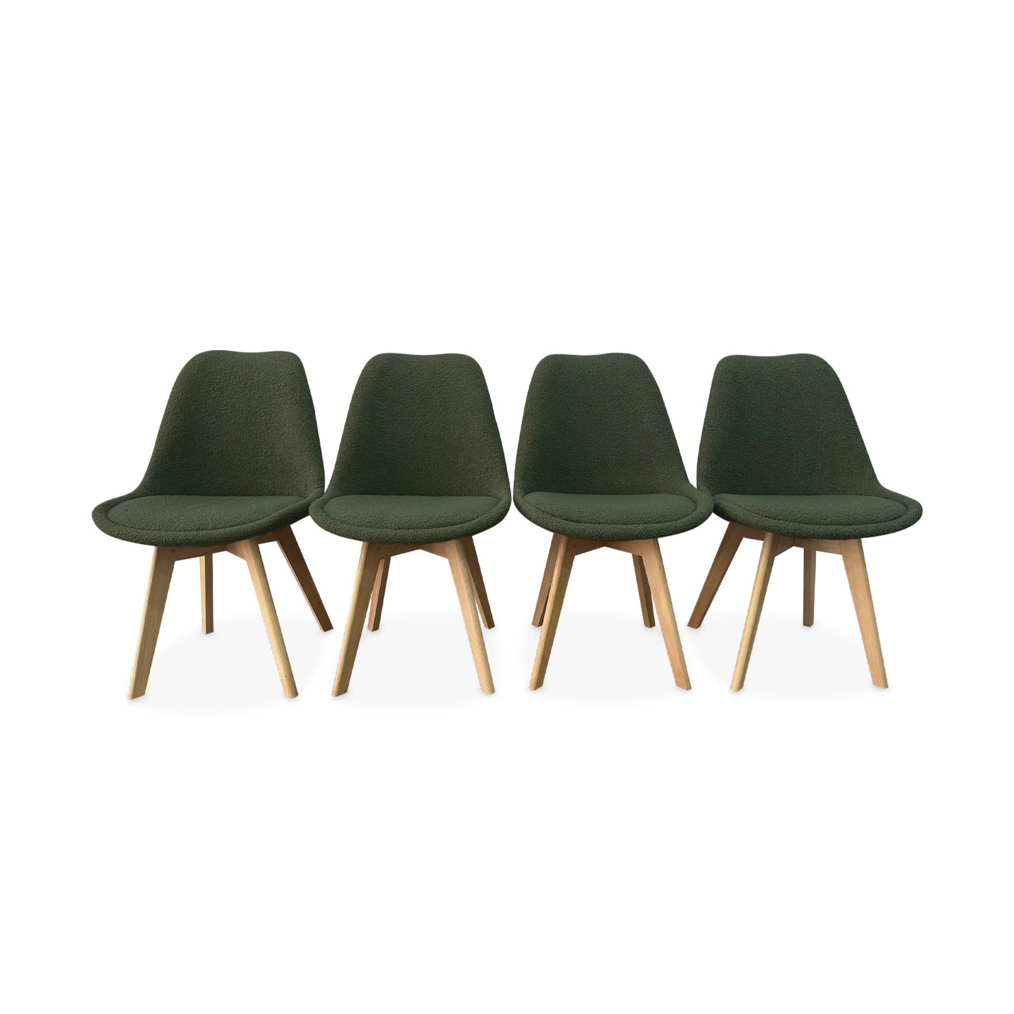 Lot de 4 chaises scandinaves NILS revêtement bouclette kaki. pieds bois de hêtre. chaise 1 place