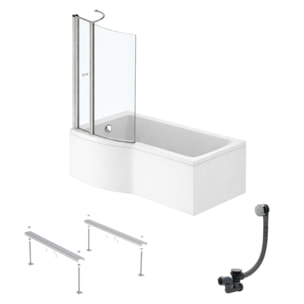 Pack baignoire bain douche 150 x 80 cm gauche Connect Air + tablier + pare bain avec volet  + pieds + vidage Chromé