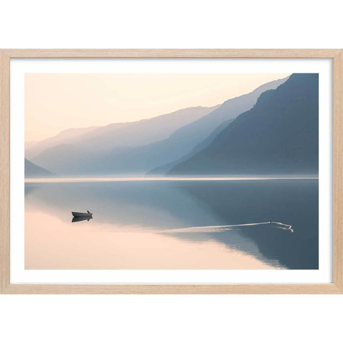 Affiche paysage crépuscule Affiche + cadre en bois - Chêne