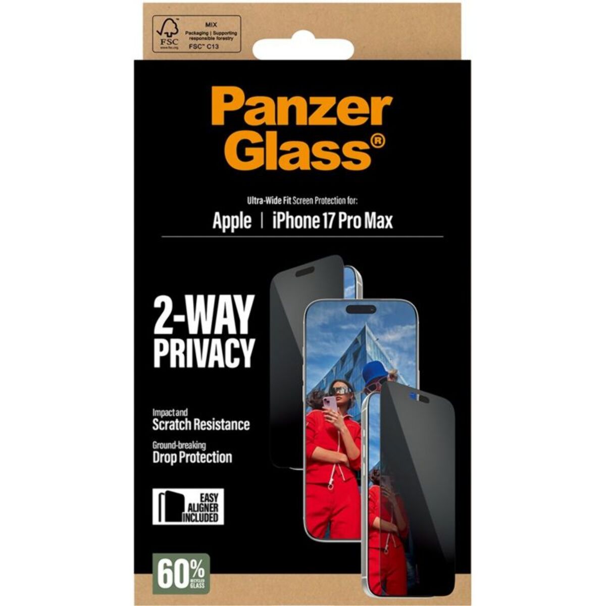 Protège écran PANZERGLASS iPhone 17 Pro Max Verre trempé privacy