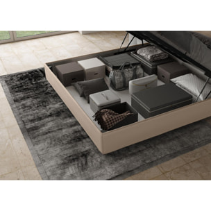 Lit king size coffre rembourré 200x210 similicuir taupe Priya