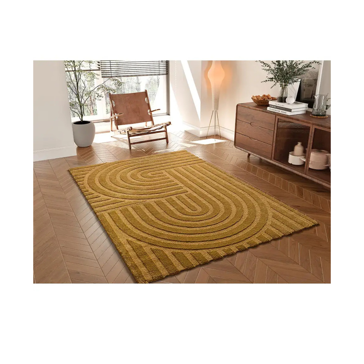 SNOWY Alfombra con relieve de estilo escandinavo en mostaza, varias medidas disponibles.