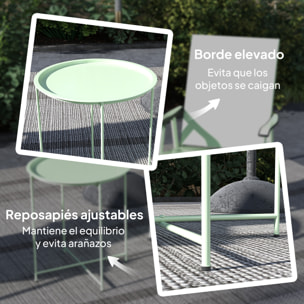 Mesa Auxiliar Redonda Mesa de Jardín Exterior con Bandeja Extraíble Patas Plegables Mesa para Exterior Terraza Patio Ø46x53 cm Verde