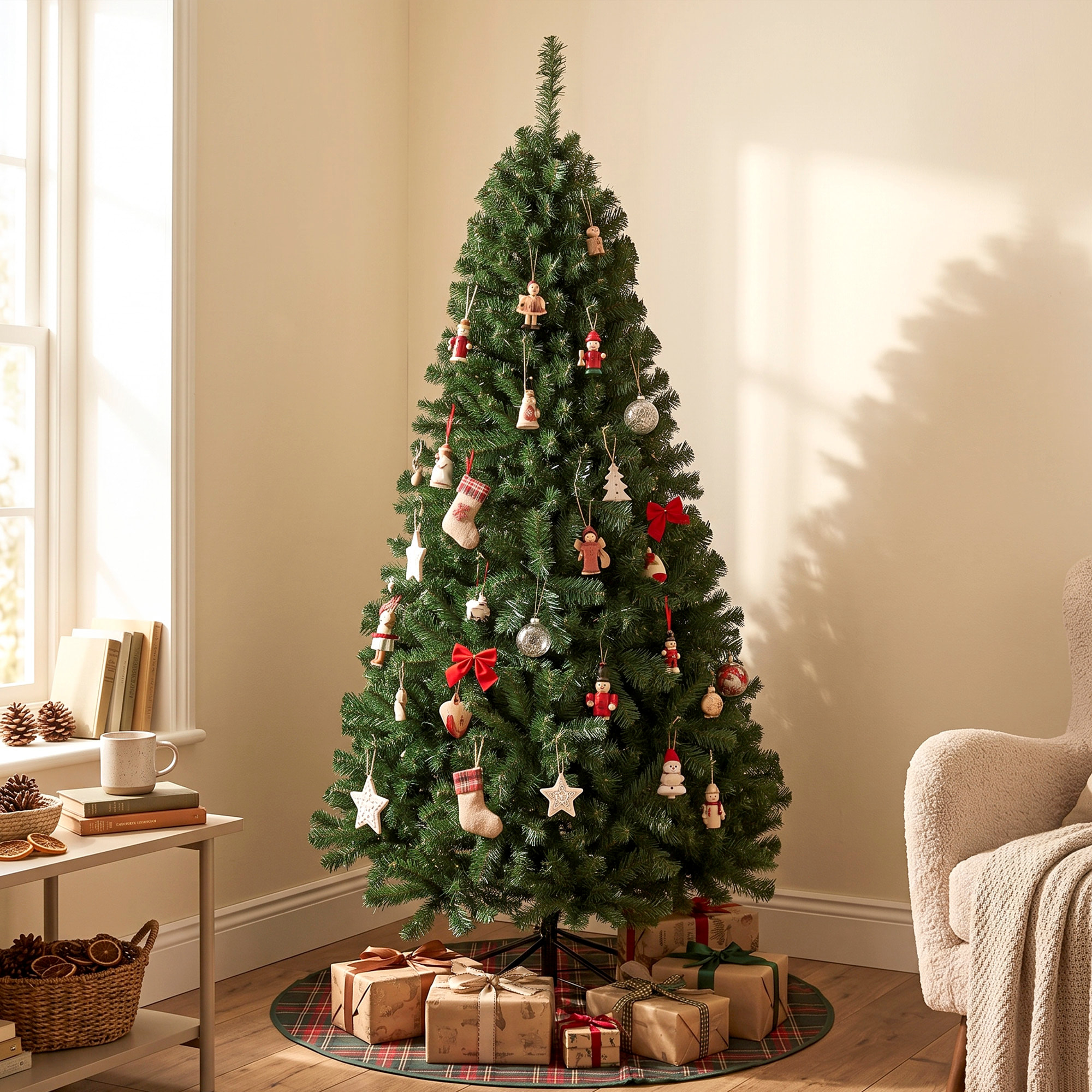 Árbol de Navidad Artificial Ø98x200 cm, Árbol de Navidad, Pícea Abeto Artificial con 1000 Ramas Articuladas, Base Plegable, Fácil de Montar, Decoración para Hogar, Oficina, Fiestas