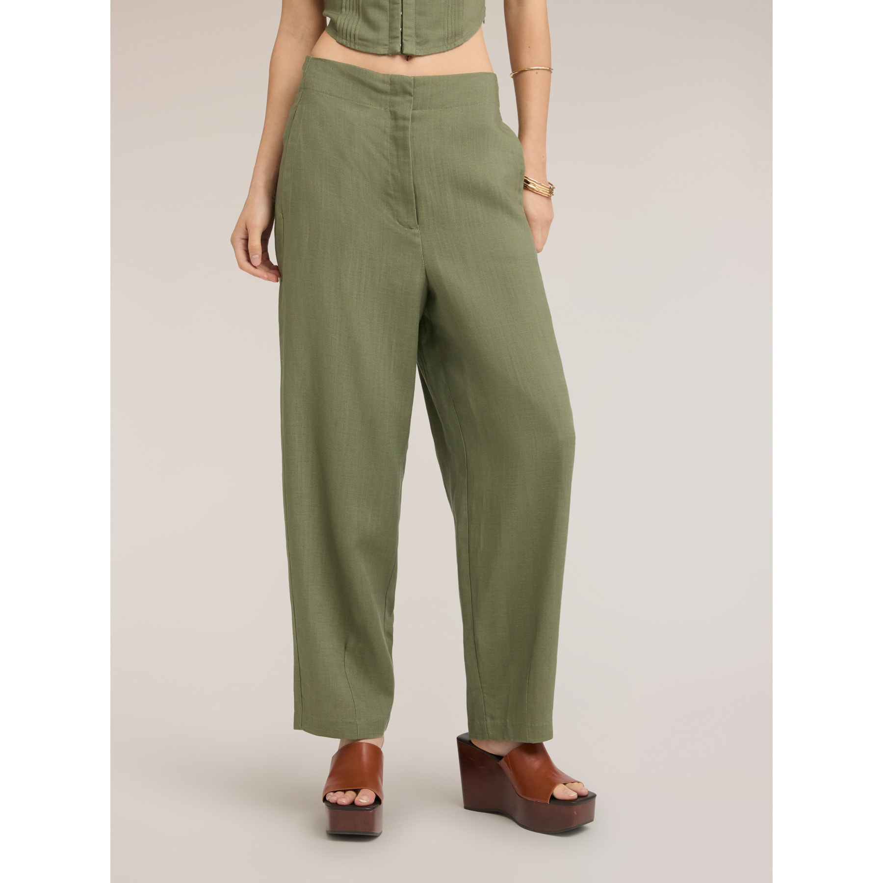 Motivi - Pantaloni con pince al fondo misto lino - Verde militare