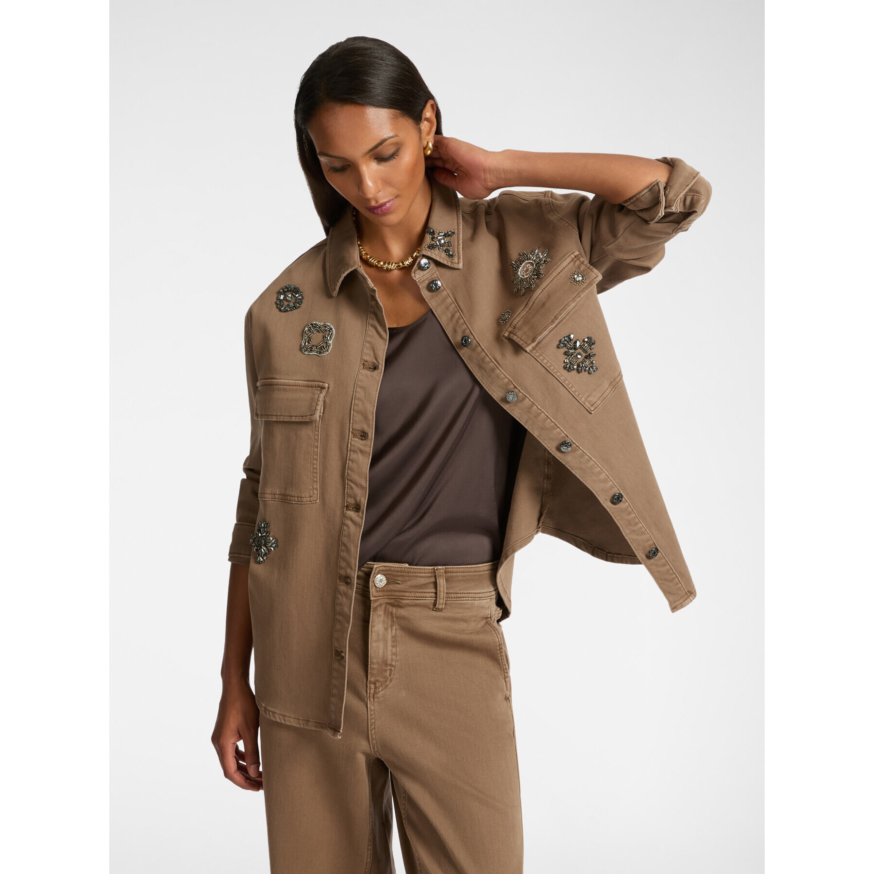 Elena Mirò - Overshirt ricamata - Marrone