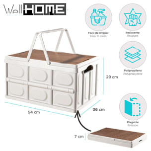 Caja de almacenamiento plegable color blanco con tapa imitación madera