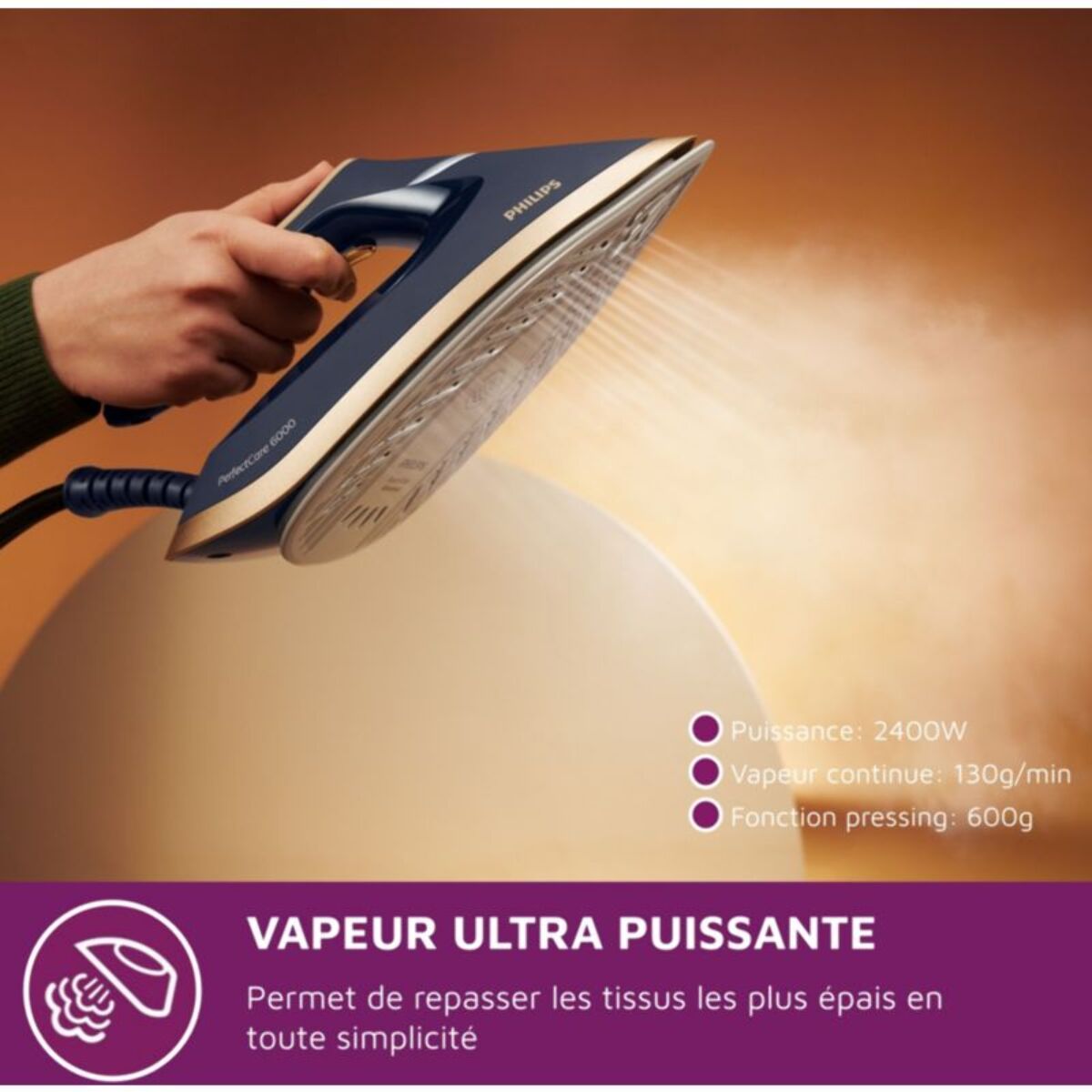 Centrale vapeur PHILIPS PSG6066/20 PerfectCare Compact Série 6000 Bleu/Doré 1.8L, 8 bars