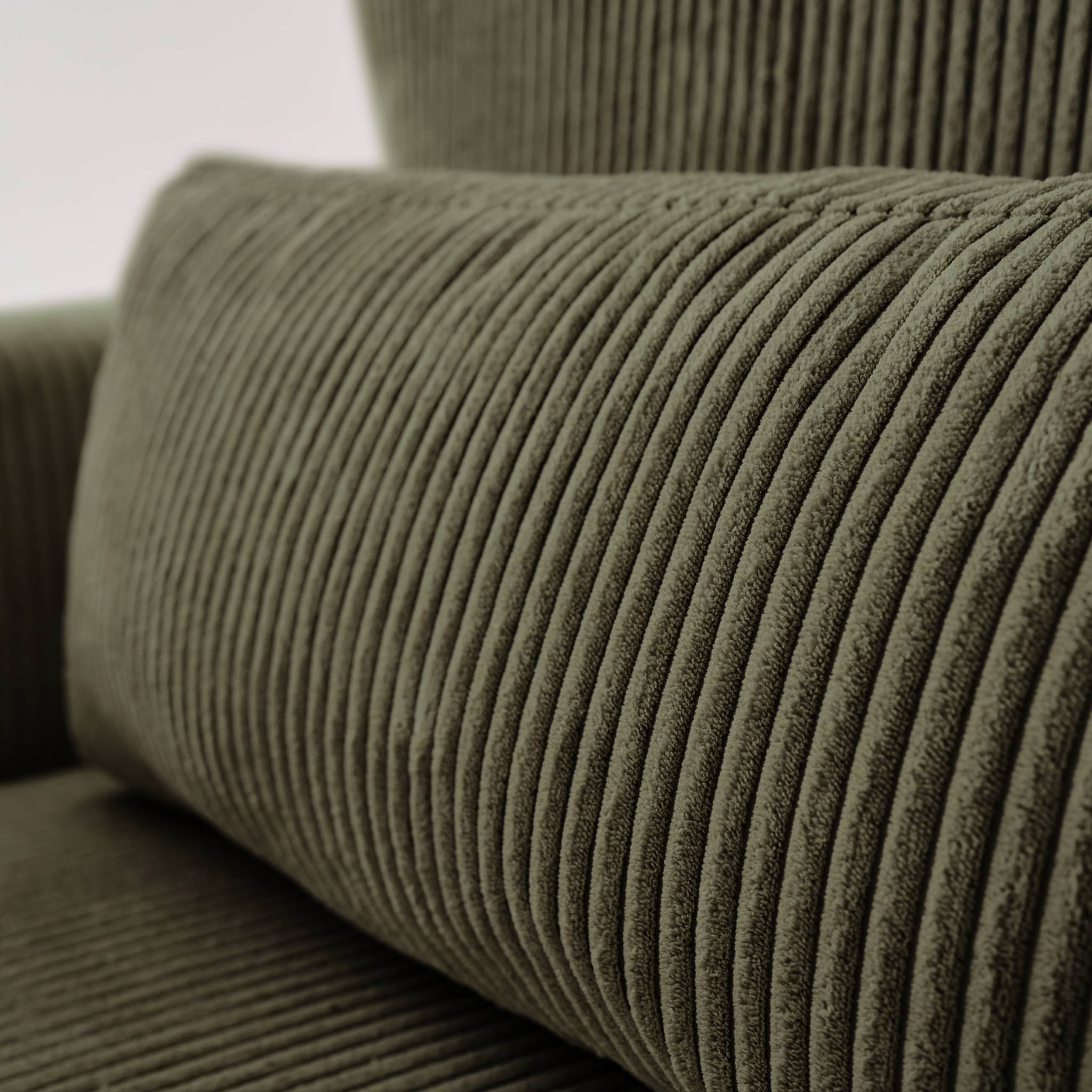 Canapé d'angle convertible réversible 5 places velours côtelé kaki avec coffre de rangement - Theo