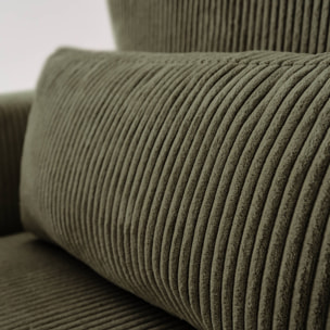 Canapé d'angle convertible réversible 5 places velours côtelé kaki avec coffre de rangement - Theo