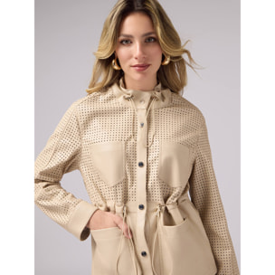 Oltre - Parka corto con parti laserate - Beige