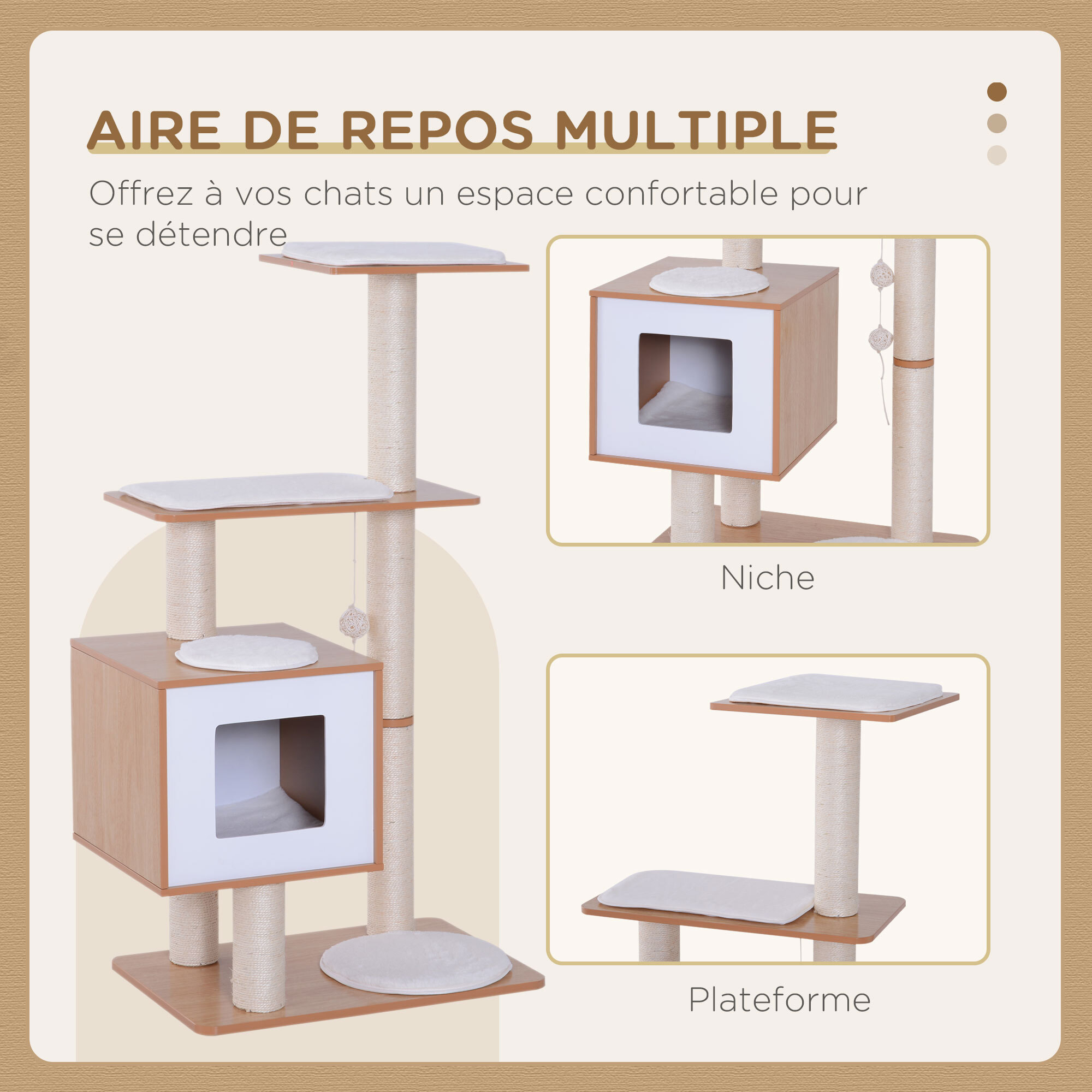 Arbre à chats design contemporain beige hêtre clair