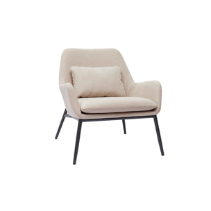 Fauteuil design en tissu effet velours beige et métal noir MAXINE