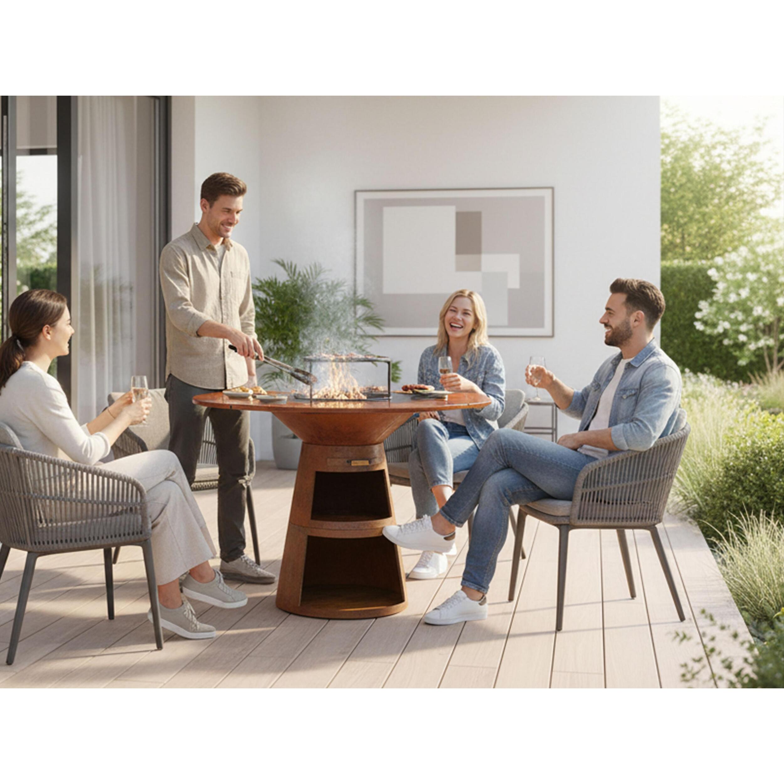 Barbacoa redonda con plancha de acero y grill y tablero de madera EFP59CO WOOD PURLINE  W