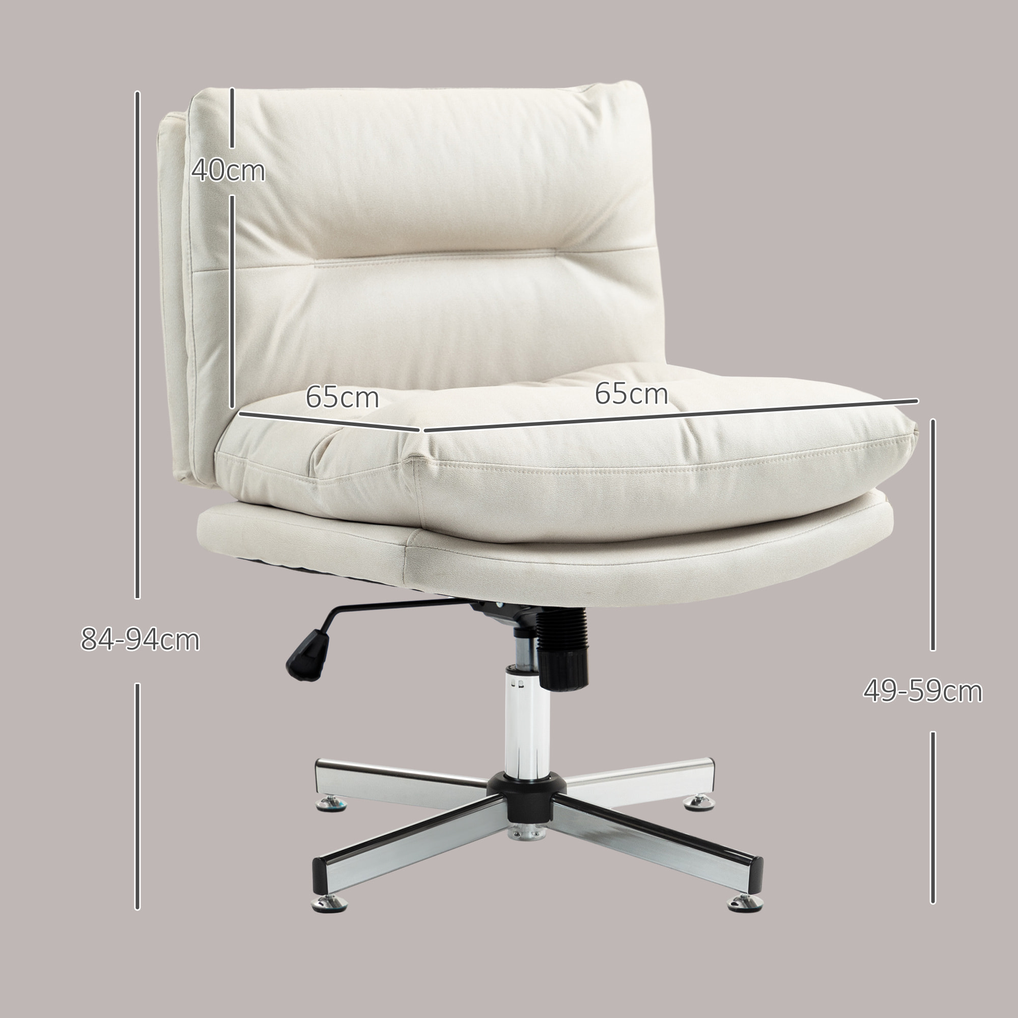 Silla de Escritorio sin Brazos Silla de Oficina con Altura Ajustable Función de Basculante Base Cruzada y Asiento Amplio Silla para Estudio Dormitorio Gris Claro