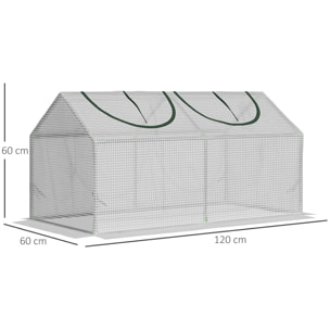 Invernadero de Terraza 120x60x60 cm Caseta de Jardín Acero con 2 Ventanas Enrollables Vivero Casero para Cultivo de Plantas Verduras Flores Translúcido
