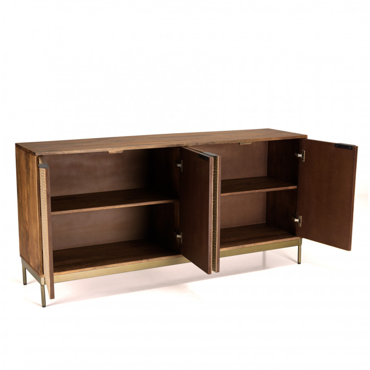 ALIX - Buffet en bois de manguier 4 portes motifs ethniques