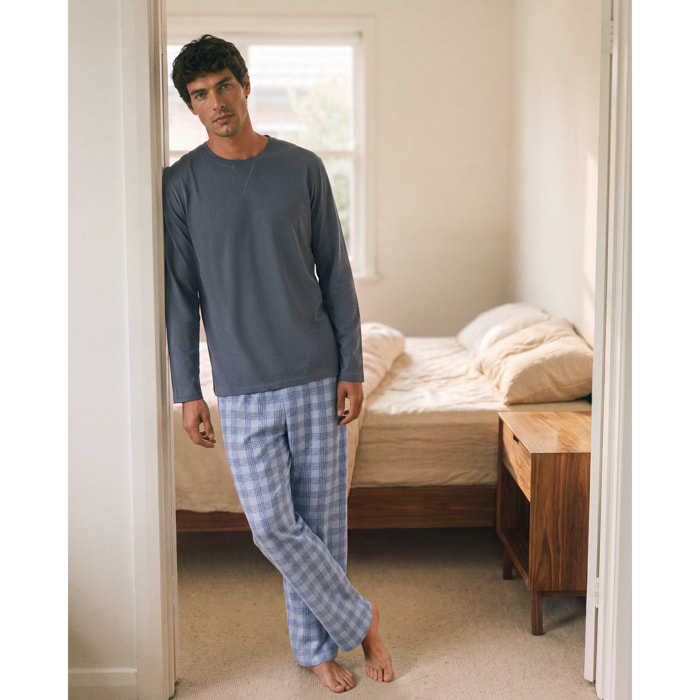 Pigiama lungo in cotone a quadri seren blu navy