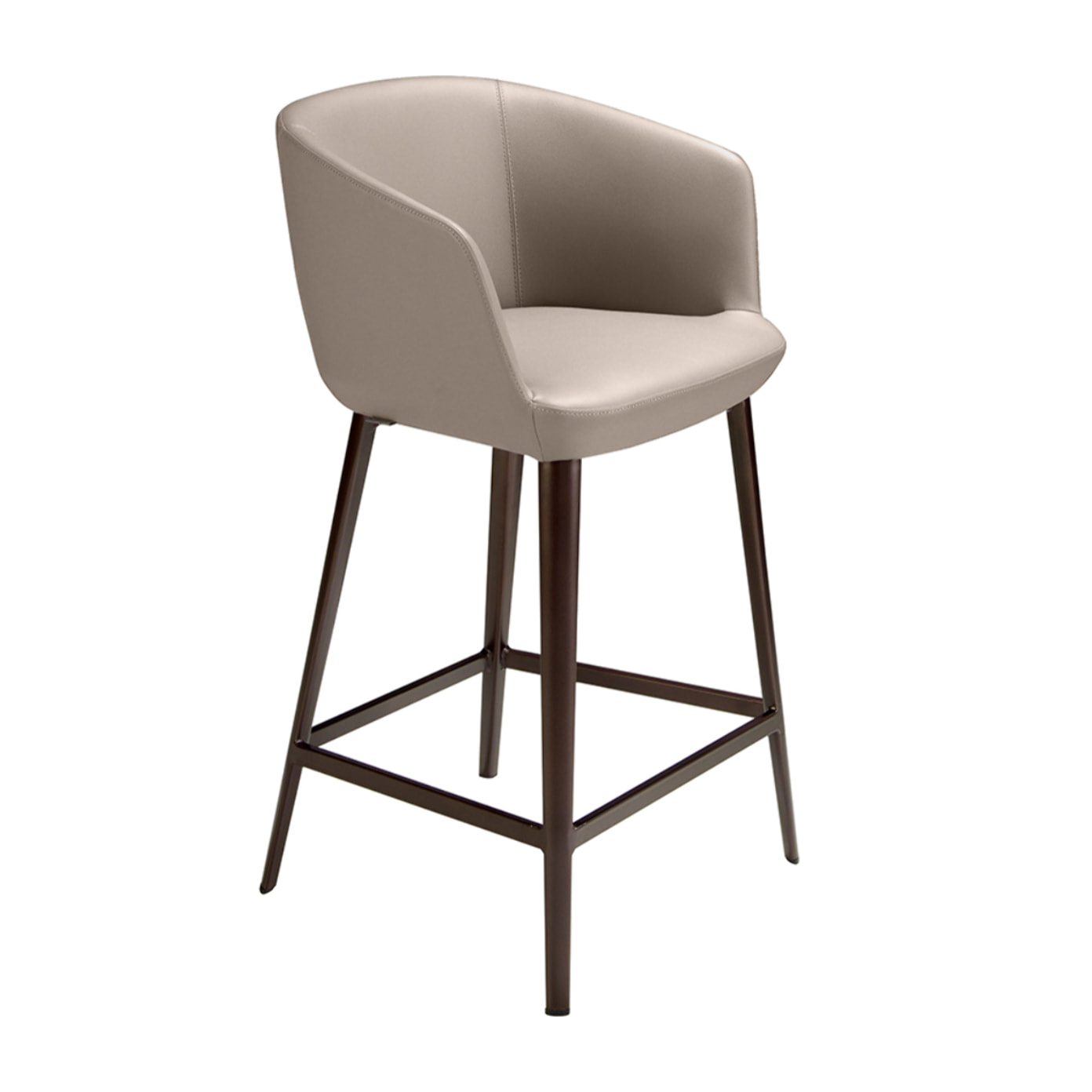 Taburete Angel Cerdá con reposabrazos asiento y respaldo tapizados en polipiel gris taupe patas de acero inoxidable en marrón metal 56x53x91cm