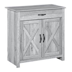 HOMCOM Buffet 2 portes tiroir style rural chic placard avec étagère poignées métal noir MDF panneaux particules aspect bois gris clair