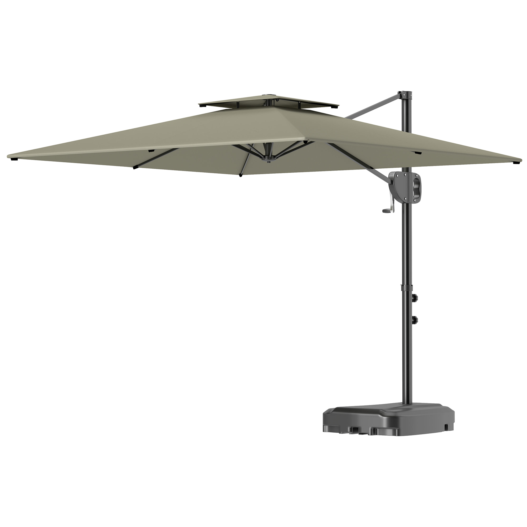 Parasol déporté carré double toit polyester gris clair