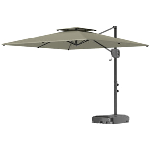 Parasol déporté carré double toit polyester gris clair